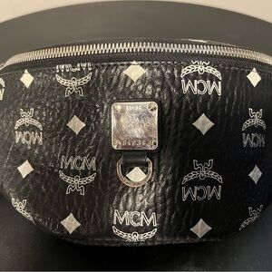 MCM Black and White Logo Belt Bag